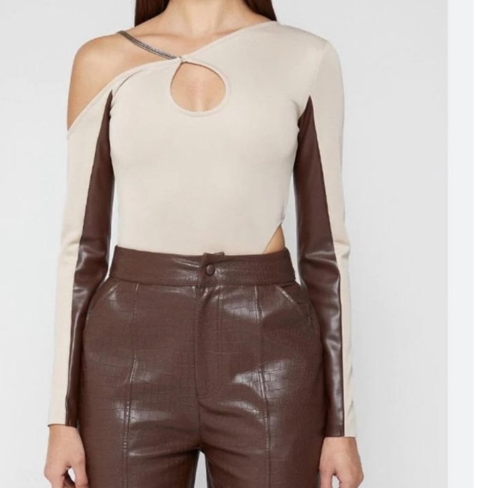 Maniere De Voir Creme & Brown Body Suit Size 12UK/US8